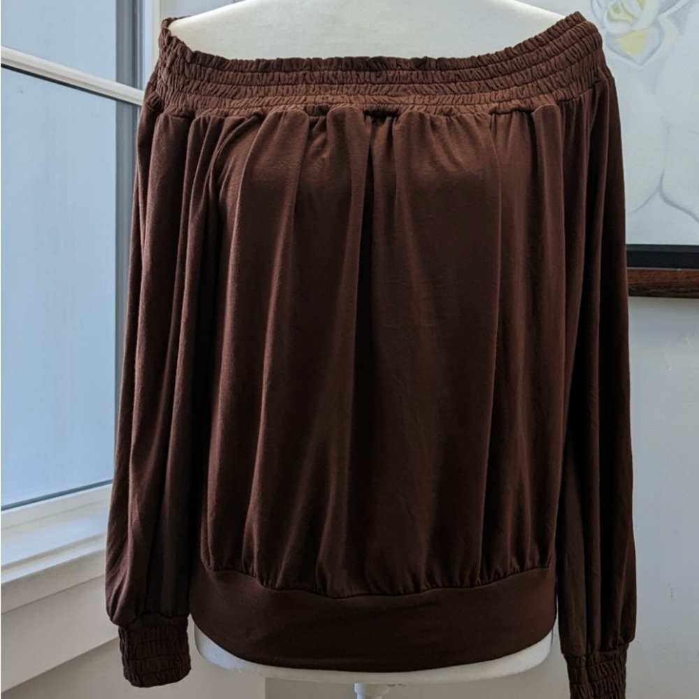 New Boston Proper brown off shoulder top size large